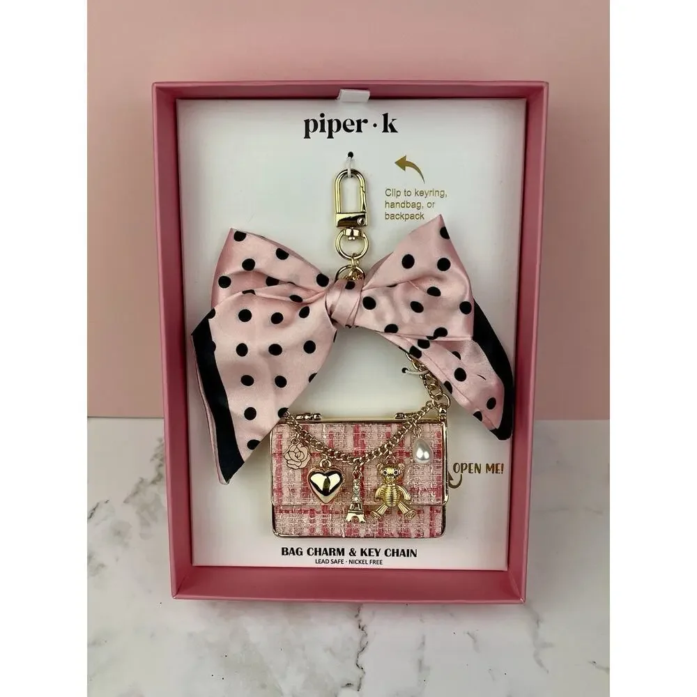 Piper K Parisian Pink Bow Mini Purse Keychain Handbag Charm